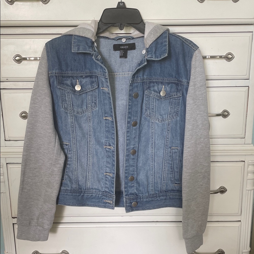 Forever 21 Blue Denim Jacket with Gray Sleeves